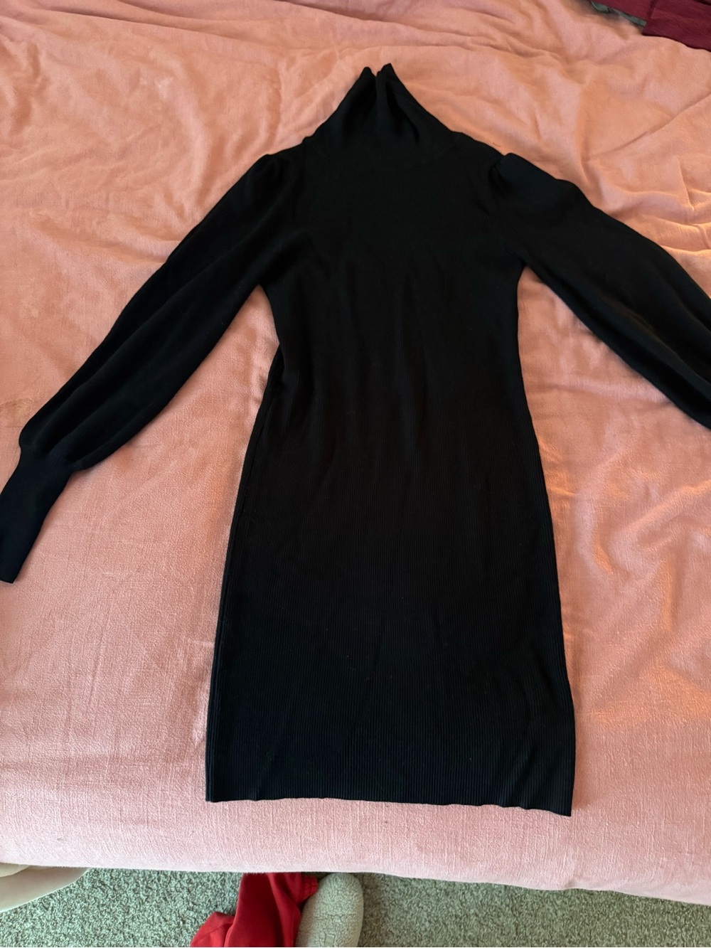 Black Long-Sleeve Turtleneck Bodycon Sweater Dress